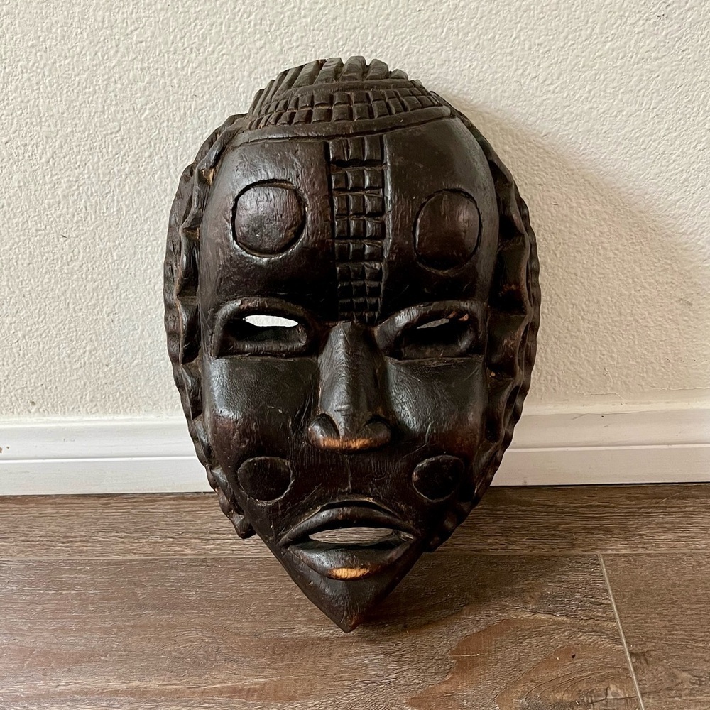 Handcrafted Brown Tribal Mask 13 inches long